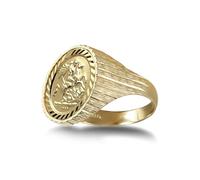 Jewelco London Men's Solid 9ct Gold Ribbed Barked St George & Dragon Medallion Ring (10th Ounce Coin Size) - Size R