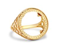 (S) Jewelco London Men's Solid 9ct Yellow Gold Basket Full Sovereign Coin Mount Ring - JRN168-F