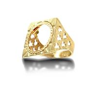 Jewelco London Men's Solid 9ct Yellow Gold Clubs Clovers Square Top Half Sovereign Mount Ring - Size N
