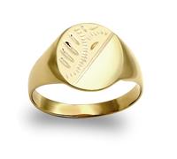Jewelco London Men's Solid 9ct Yellow Gold Diamond Cut Oval Signet Ring