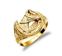 Jewelco London Men's Solid 9ct Yellow Gold Horse Head Horseshoe Ring - Size Z