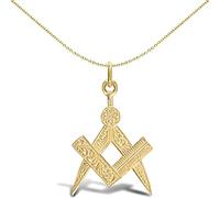 Jewelco London Men's Solid 9ct Yellow Gold Masonic Square Compass Charm Pendant