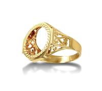 Jewelco London Men's Solid 9ct Yellow Gold Octagon Scroll 10th Ounce Krugerrand Brittania Coin Mount Ring