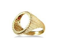 Jewelco London Men's Solid 9ct Yellow Gold Ribbed Barked Half Sovereign Mount Ring