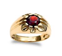 (Z+2) Jewelco London Men's Solid 9ct Yellow Gold Round Brilliant Garnet 10 Claw Solitaire Gypsy Ring