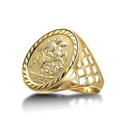 Jewelco London Men's Solid 9ct Yellow Gold St George & Dragon Basket Half-Sovereign-Size Ring