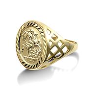 Jewelco London Men's Solid 9ct Yellow Gold St George & Dragon Basket Tenth-Krugerrand-Size Ring