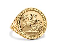 Jewelco London Men's Solid 9ct Yellow Gold St George Dragon Slayer Basket Full-Sovereign-Size Ring