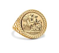 Jewelco London Men's Solid 9ct Yellow Gold St George Dragon Slayer Basket Half-Sovereign-Size Ring