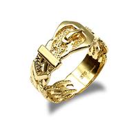 Jewelco London Men's Solid 9ct Yellow Gold Wavy Twin Plaited Single Buckle Ring