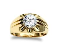 Jewelco London Men's Solid 9ct Yellow Gold White Round Brilliant Cubic Zirconia 10 Claw Solitaire Gypsy Ring 6.5mm 1 Carat
