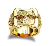 Jewelco London Men's Solid Gold-plated Silver Double Buckle Ring
