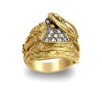 Jewelco London Men's Solid Gold-plated Silver White Round Brilliant Cubic Zirconia Horse Saddle Rope Ring