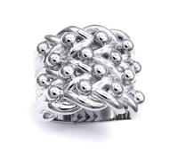 Jewelco London Men's Solid Rhodium-plated Silver 4 Row King George III Keeper Guard Rope Edge Ring - Size W