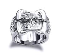 Jewelco London Men's Solid Rhodium-plated Silver Double Buckle Ring