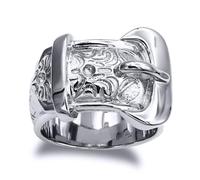Jewelco London Men's Solid Rhodium-plated Silver Single Buckle Ring