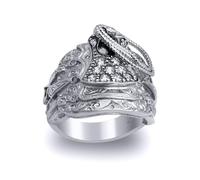 Jewelco London Men's Solid Rhodium-plated Silver White Round Brilliant Cubic Zirconia Horse Saddle Rope Ring