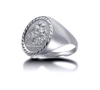 Jewelco London Men's Solid Silver Domed Polished St George Ring (Half Sov Size) in White | Size: U Jewelco London White U
