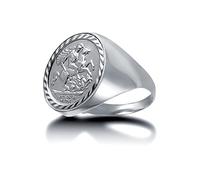 Jewelco London Men's Solid Sterling Silver Domed Polished St George & Dragon Medallion Ring (Half Sov Size)