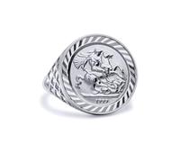 Jewelco London Men's Solid Sterling Silver St George & Dragon Basket Tenth-Krugerrand-Size Ring