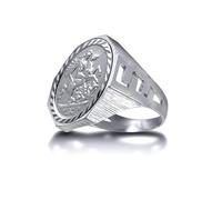 Jewelco London Men's Sterling Silver Curb Links Octagon St George & Dragon Medallion Ring (Half Sov Size) - Size T
