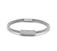 Jewelco London Rhodium Coated Sterling Silver Cubic Zirconia Snap! & Stack! Popcorn Bracelet - Popcorn-Lite - ABB093