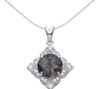 Jewelco London Rhodium Plated Silver Grey Moss Agate & CZ Mysterious Kite Cluster Beaded Solitaire Charm Pendant - GVP727