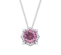 Jewelco London Rhodium Plated Silver Pink Octagon CZ Flower Petal Cluster Kaleidoscopic Solitaire Rolo Lavalier Necklace - 18 inch