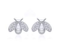 Jewelco London Rhodium-plated Silver Round CZ Honey Busy Bees Stud Earrings - AES210-RP