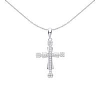 Jewelco London Rhodium Plated Sterling Silver CZ Art Deco Geometric Boutonniere Templar Double Cross Pendant - GVX113