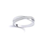 Jewelco London Rhodium Plated Sterling Silver CZ Crossover Bead Edge Half Eternity Ring - Size N