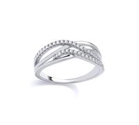 Jewelco London Rhodium Plated Sterling Silver CZ Crossover Split Band Wavy Eternity Ring - Size N