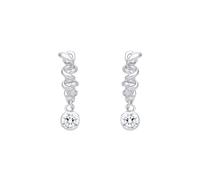 Jewelco London Rhodium Plated Sterling Silver CZ Donut Solitaire Charm Spring Coil Twist Hoop Drop Earrings - EAG1412
