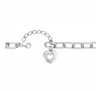 Jewelco London Rhodium Plated Sterling Silver CZ Elongated Oval Pill Double Love Heart Charm Chain Link Bracelet - GVB618