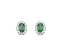 Jewelco London Sterling Silver CZ Oval CZ & Emerald Halo Stud Earrings