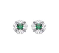 Jewelco London Rhodium Plated Sterling Silver Green Square & Marquise CZ Square Hypnotic Enigma Stud Earrings
