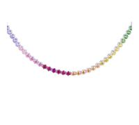 Jewelco London Rhodium Plated Sterling Silver Multi Colour Cubic Zirconia Rainbow Eternity Tennis Necklace, 14-16" - 8-19-0240