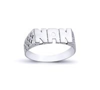 (Q) Jewelco London Rhodium Plated Sterling Silver NAN Signet ID Ring 6mm