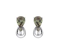 Jewelco London Rhodium Plated Sterling Silver Olive Green Pear CZ Infinity Reflection Lil n Large Drop Earrings