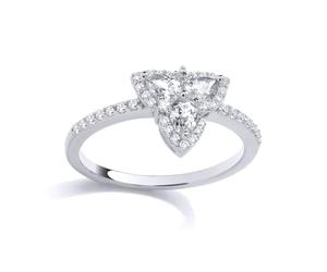 Jewelco London Rhodium Plated Sterling Silver Pear CZ Celtic Trinity Knot Cluster Engagement Ring - Size O