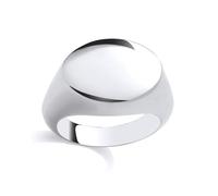 Jewelco London Rhodium Plated Sterling Silver Polished Horizontal Oval Head Chunky Signet Ring - Size R