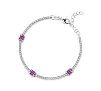 Jewelco London Women's Sterling Silver Red CZ Trilogy Eternity Style Line Bracelet 6>7" - RE42824RB in White Jewelco London White One Size