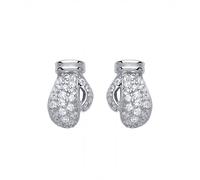 Jewelco London Rhodium Plated Sterling Silver Round Cubic Zirconia Boxing Glove Stud Earrings 7mm