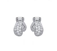Jewelco London Rhodium Plated Sterling Silver Round Cubic Zirconia Boxing Glove Stud Earrings 7mm