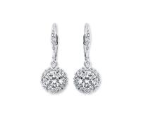 Jewelco London Rhodium Plated Sterling Silver Round Cubic Zirconia Cluster Drop Earrings 7mm 11mm - AER132