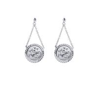 Jewelco London Rhodium Plated Sterling Silver St George & Dragon Medallion Pendant Drop Earrings 15mm
