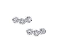 Jewelco London Rhodium Plated Sterling Silver White Cubic Zirconia Trilogy Illusion Set Stud Earrings - RE40124