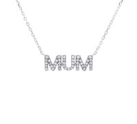 Jewelco London Rhodium-plated Sterling Silver White Round Cubic Zirconia MUM Nameplate Pave Lavalier Necklace