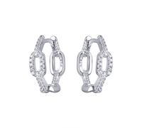 Jewelco London Rhodium-plated Sterling Silver White Round Cubic Zirconia Oval Paper Chain Link Hoop Earrings