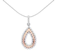 Jewelco London Ladies Rhodium & Rose Gold-Plated Sterling Silver Cubic Zirconia Pear Avocado Pendant Necklace - GVP525